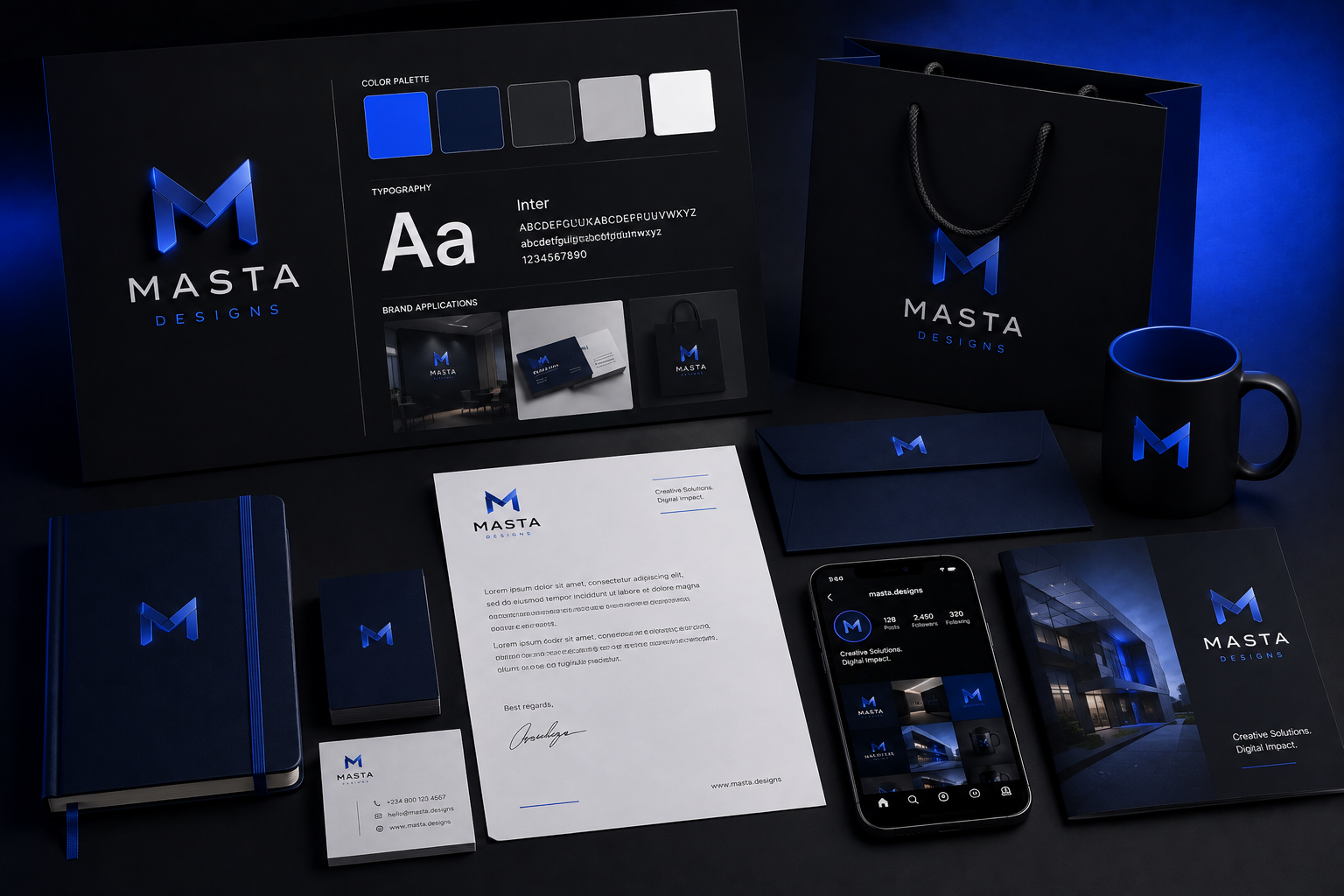 Brand identity system showing logo, typography, colour and visual applications